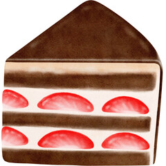 Chocolate shortcake with strawberry watercolor hand drawn illustration