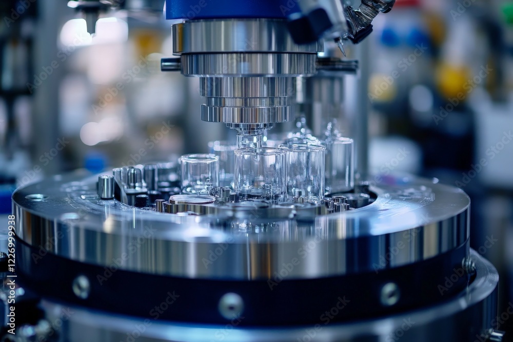 Aufkleber High-tech machinery processes glass vials in a modern laboratory setting during a quality control operation