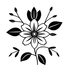 Black and White Floral Design: Elegant Botanical Illustration, Simple Flower Silhouette, Classic Monochrome Artwork. Perfect for home decor, cards, and print projects.
