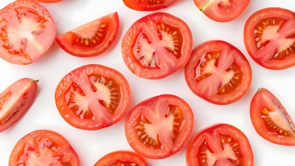 top-view-tomatoes-slices-on-white-background