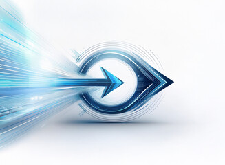 A vibrant blue arrow, radiating light and speed,  shoots forward through a dynamic, circular technological design.  It symbolizes rapid progress and futuristic innovation.