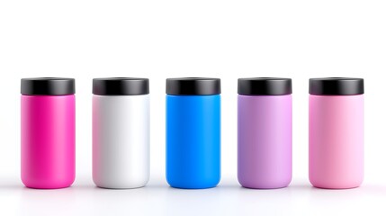 Colorful Set of Cylindrical Cups on White Background