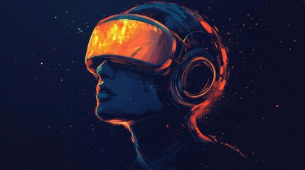 Fototapeta premium Virtual reality enthusiast explores immersive worlds with futuristic headset and glowing visuals at night