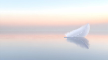 Serene feather floats on calm sunset water