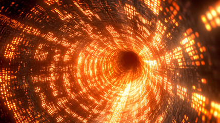 background with floating particles, abstract data streams, and a glowing tunnel of binary code, symbolizing digital transformation, cloud networking, and the evolution of technology 