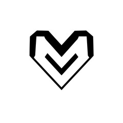 Geometric Heart Logo: Minimalist Black and White Vector Icon Design. Perfect for branding and visual identity projects. Simple, modern, and abstract graphic symbol.