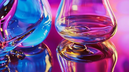 Abstract close-up of colorful glassware reflecting vivid hues