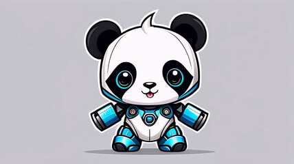 Fototapeta premium Robot panda mascot style, cute bear, funny animal