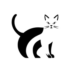 Elegant Black and White Cat Abstract Minimalist Design. Perfect for pet lovers, animal enthusiasts, and graphic designers seeking a simple yet striking image.