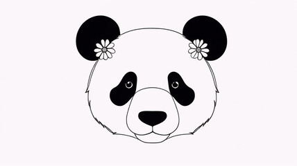 Fototapeta premium Simple style panda face with flowers, cute bear, funny animal
