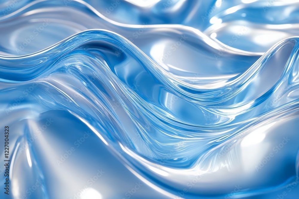 Fototapete flowing blue waves of translucent material create a serene, reflective surface in a calming environm