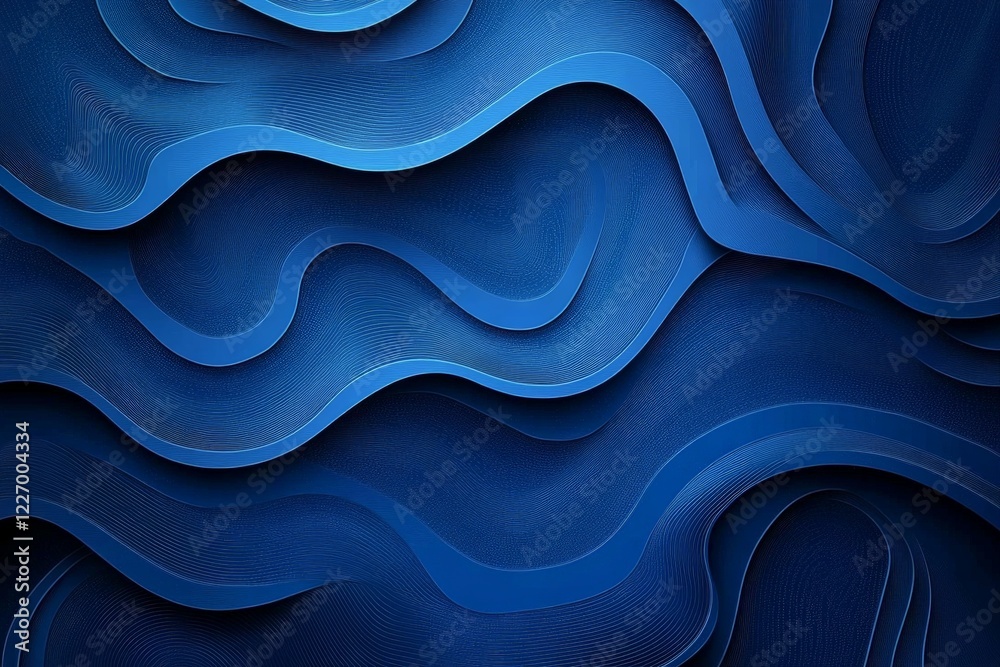 Poster Intricate blue wave patterns create a calming abstract design in modern digital art