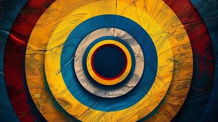 Fototapeta premium Circular blue center surrounded by alternating yellow and red concentric rings.