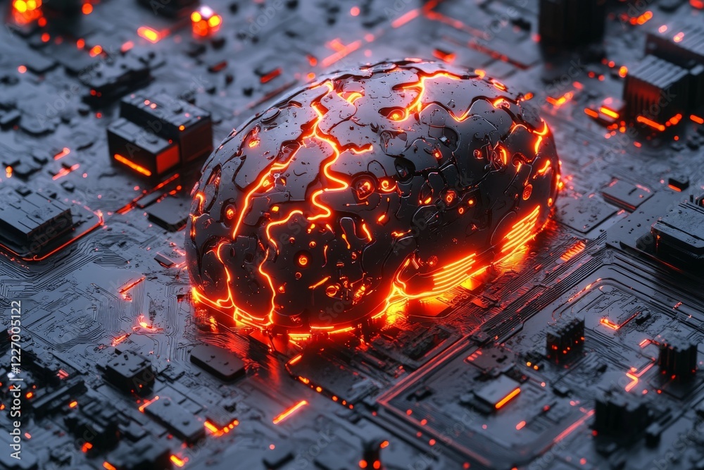 Aufkleber Artificial intelligence brain design with glowing circuitry on a futuristic surface