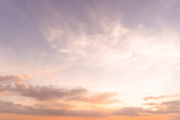 Beautiful morning or evening orange sky or vivid sky with cloudy when sunset or sunrise used as natural background texture in decorative art work