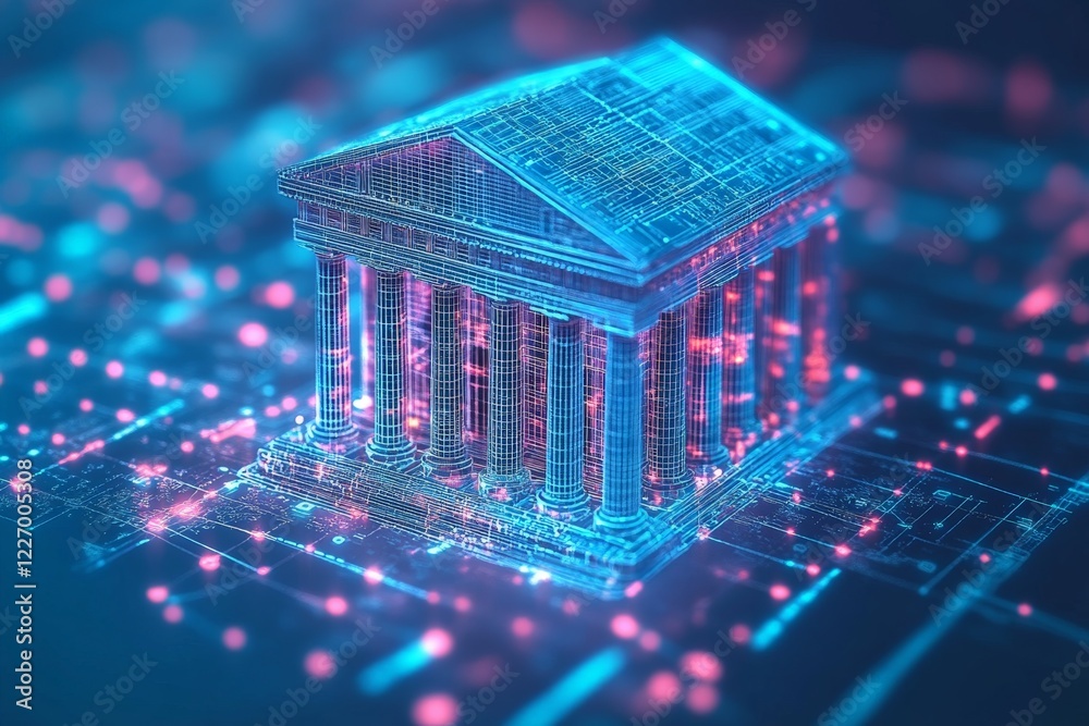 Aufkleber Digital representation of a classical building on a technology background showcasing the fusion of history and innovation
