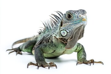 Naklejka premium Green iguana on white background