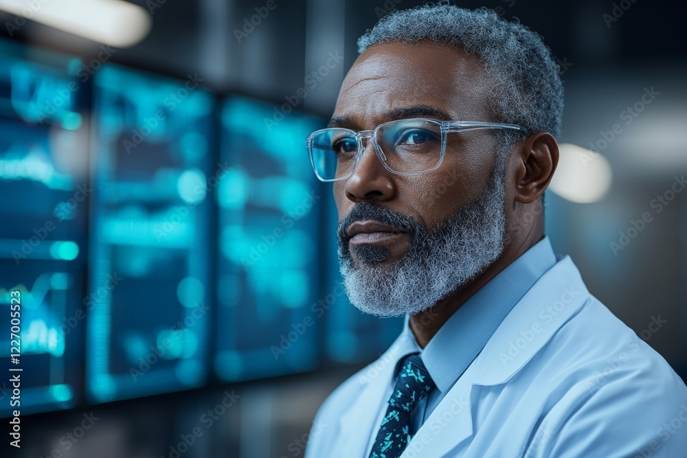 Poster Experienced medical professional observing data in a high-tech laboratory setting