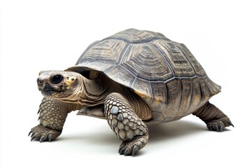 Obraz premium Galapagos Tortoise Walking on White
