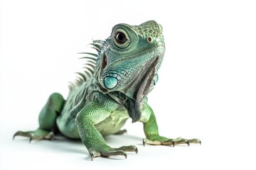 Obraz premium Green iguana posing against white background.