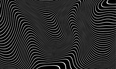 Black and white background, waves of lines, abstract wallpaper, vector design
