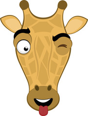 vector illustration emoji face giraffe character cartoon, with a cheerful expression, winking eye and sticking out tongue