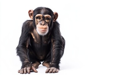 Naklejka premium Young chimpanzee sitting, looking at camera.
