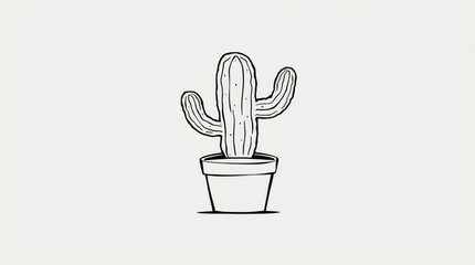 Simple Line Art Illustration of a Cactus in a Pot