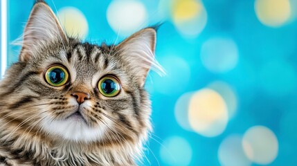 Adorable Cat with Striking Green Eyes Against Colorful Background