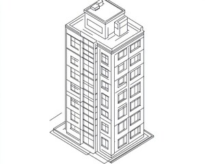 Isometric Line Drawing Of A Modern Apartment Building