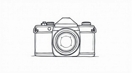 Line Art Illustration of a Camera with Lens and Buttons