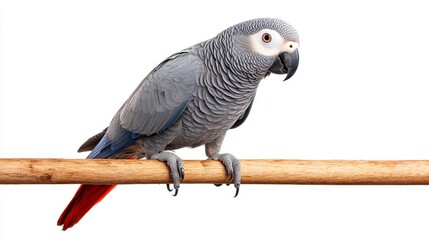 Captivating Gray Parrot Perched on a Wooden Branch in Studio Light