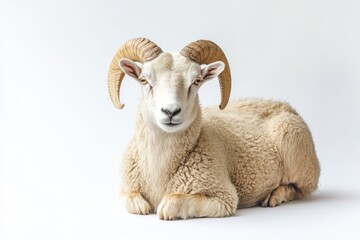 Obraz premium Majestic ram with curled horns, resting.