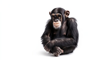 Fototapeta premium Young chimpanzee sits on white background
