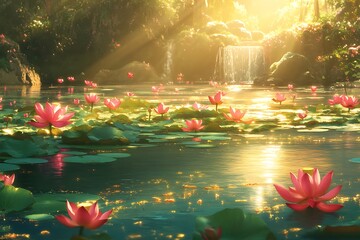 pond with flowers