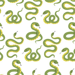 Fototapeta premium Stylized Green Snake Pattern Set Against a Crisp White Background for Enhanced Contrast