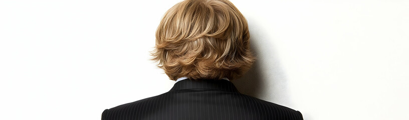 Naklejka premium Blonde person suit back wall