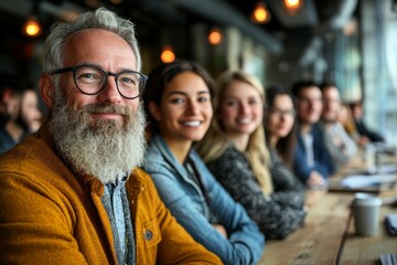 Group of professionals engaged in a lively discussion during a workshop at a modern venue in the city
