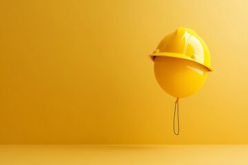 Bright yellow construction helmet floats against a solid yellow background, symbolizing safety and professionalism in the industry