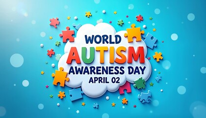 Colorful Puzzle Pieces in a Cloud Celebrate World Autism Awareness Day on April 2nd