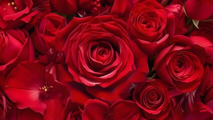 Obraz premium Red roses, Natural and fresh red roses flowers pattern bouquet