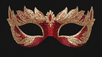 Naklejka premium Red gold glitter Venetian mask on black