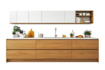 Isolated Kitchen Island with Wooden Drawer and White Upper Cabinets, Interior Design Composition