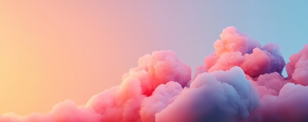 Fototapeta premium Soft, pastel-colored clouds fill the sky, blending hues of pink and blue, creating a serene and dreamy atmosphere.