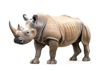 Majestic white rhinoceros on white background.