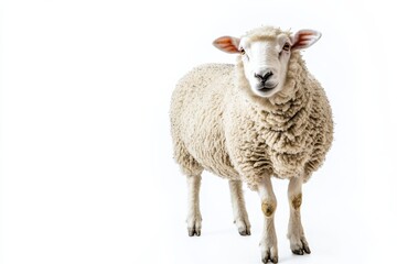 Fototapeta premium A fluffy sheep stares into the camera.