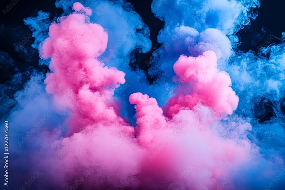 Poster colorful smoke forms a captivating display in the dark background creating a vibrant visual experien