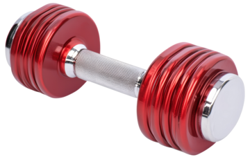 Isolated Red and Silver Metal Dumbbell with Knurled Grip