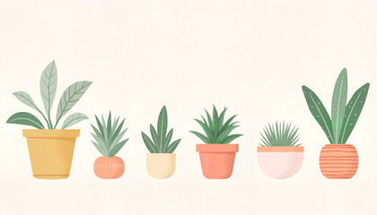 Fototapeta premium Illustration of potted plants in various colors