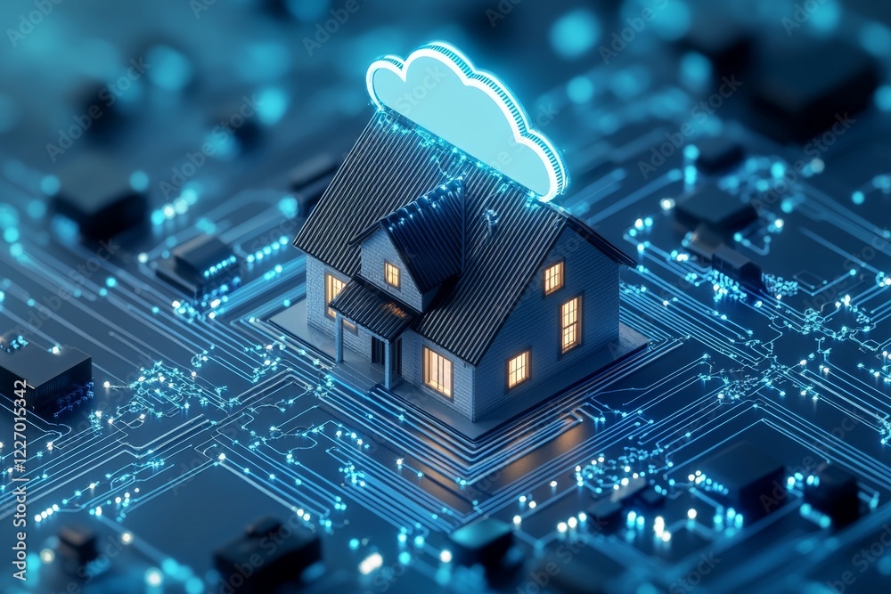 Aufkleber digital home with cloud technology representation highlighting smart living connections and modern a